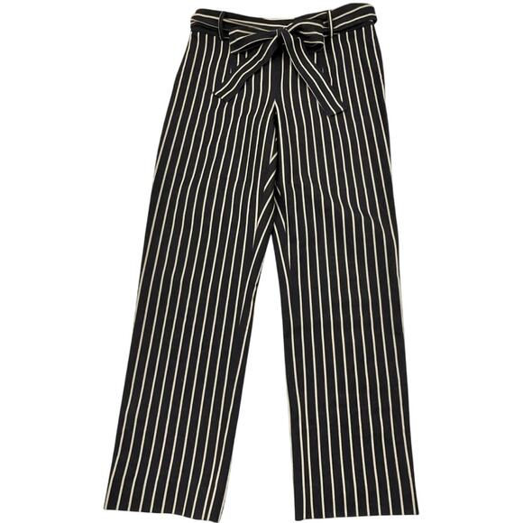 Antonio Melani Womens Sz 6 Dress Pants Stretch Denim Ivory Strip Side Zip Belt - Picture 1 of 6